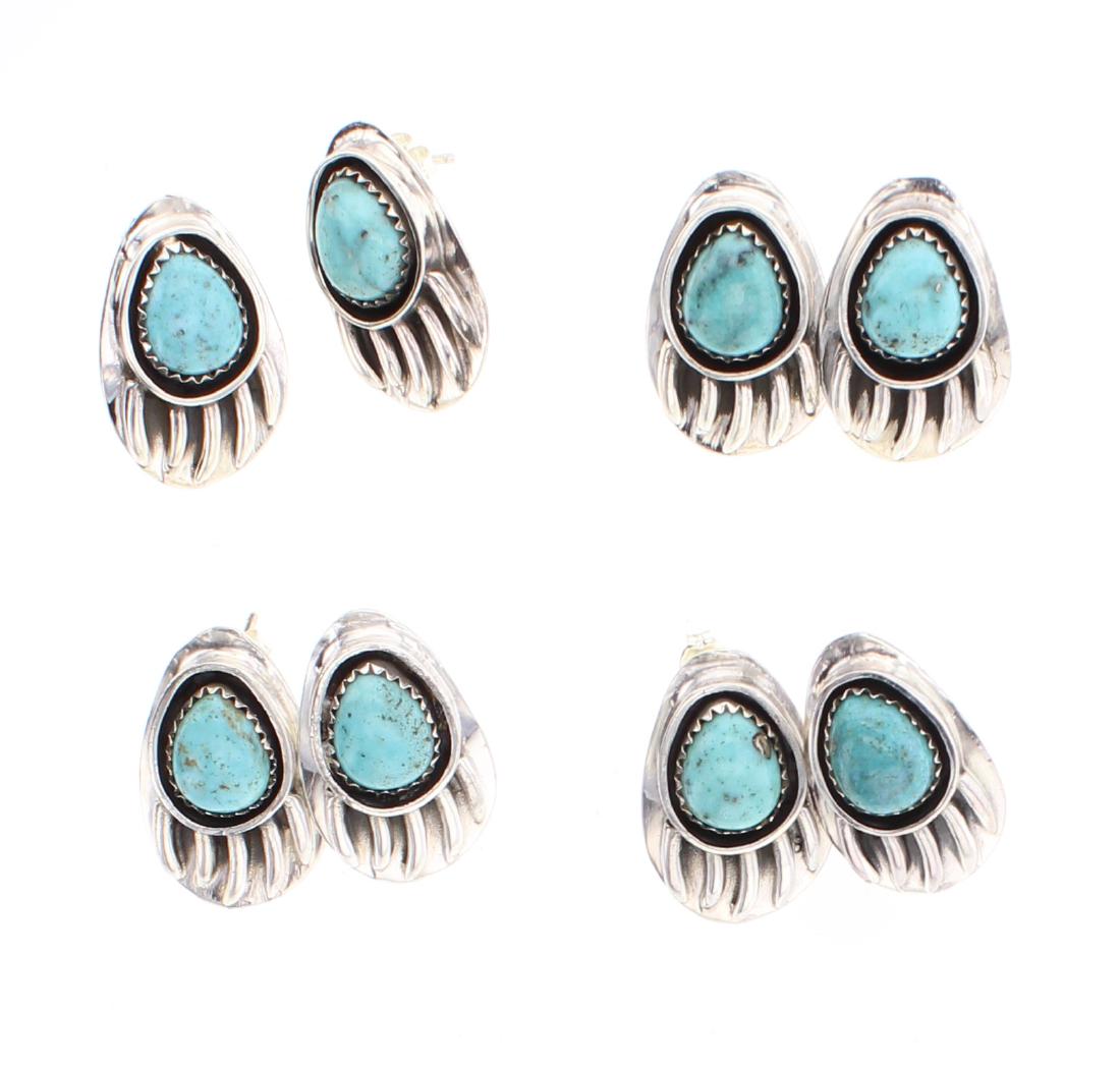 Turquoise Bear Claw Design Earrings Lot of Four Pairs (1 of 2)