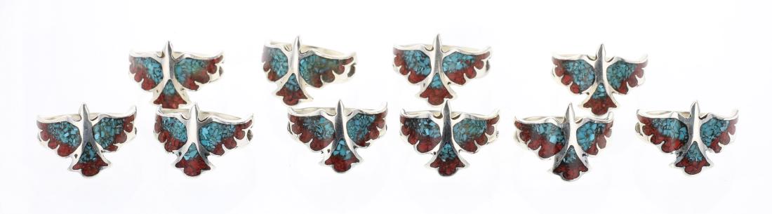 Crushed Turquoise & Coral Fire Bird Rings Lot of 10 (1 of 3)