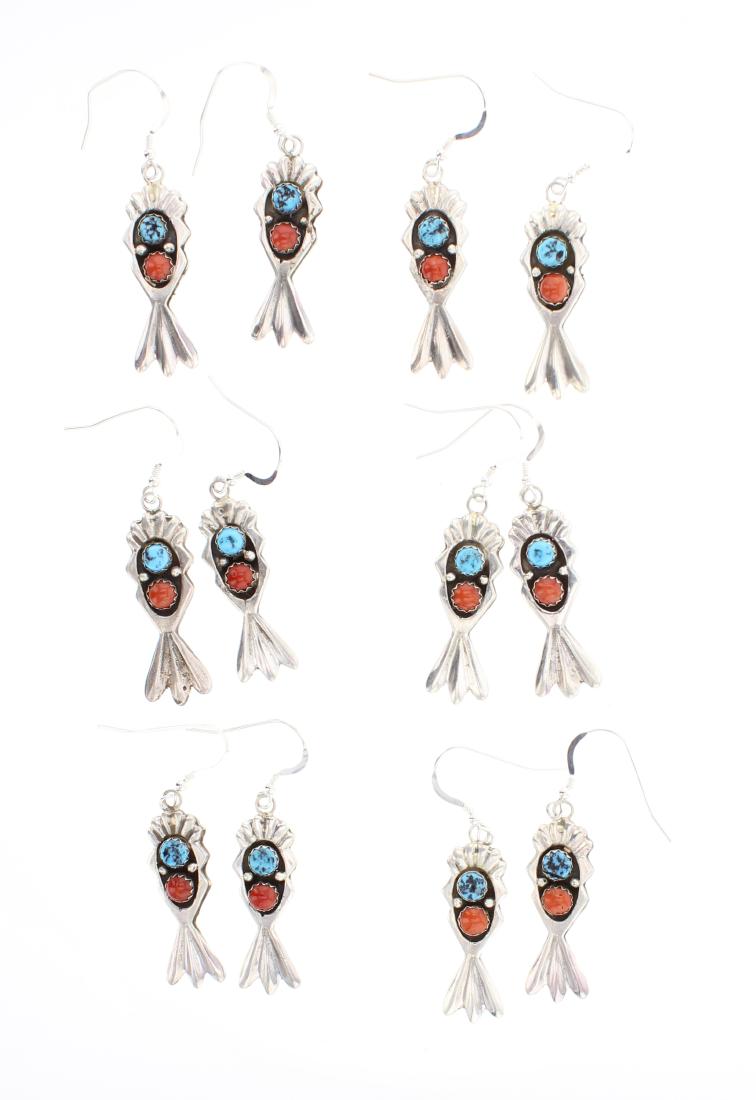 Turquoise & Coral Earrings Lot of Six Pairs (1 of 2)