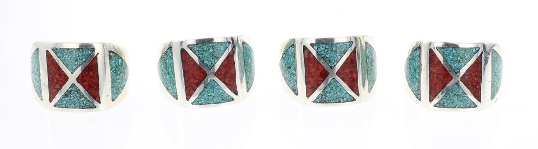 Tom Hasteen Crushed Turquoise & Coral Ring Lot of Four (1 of 3)