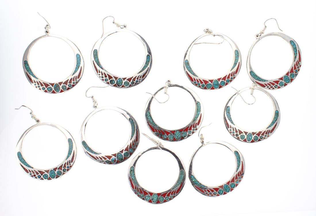 Crushed Turquoise & Coral Earrings Lot of Five Pairs (1 of 2)