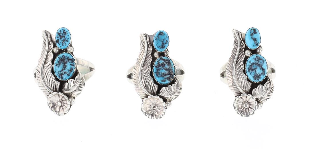 Jimmy Emerson Kingman Turquoise Leaf & Flower Rings Lot (1 of 3)