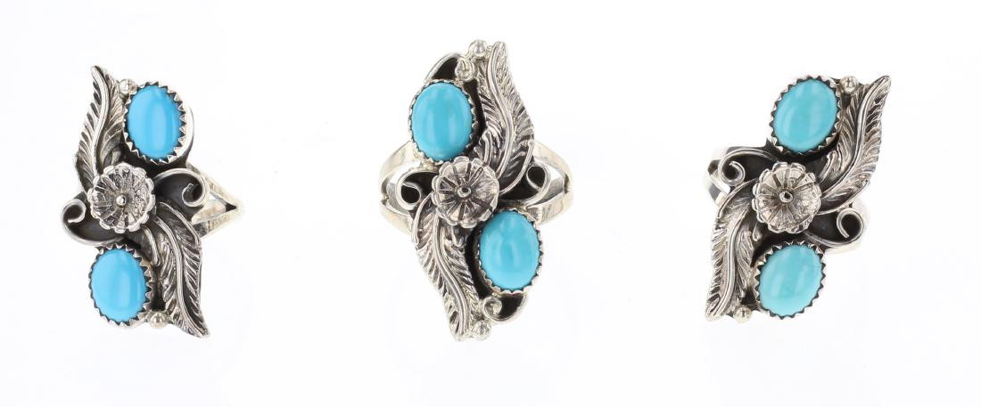 Turquoise Leaf Ring Lot of Three Rings (1 of 3)