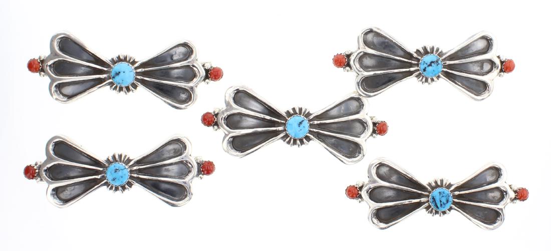 Lenora Silversmith Begay Turquoise & Coral Hair Pins (1 of 2)