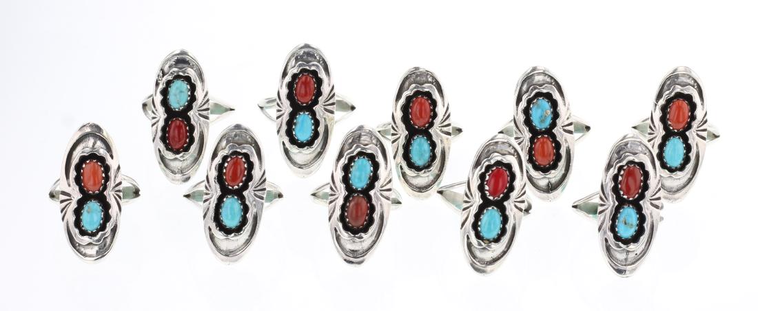 Jimmy Emerson Turquoise & Coral Shadow Box Ring Lot of (1 of 3)