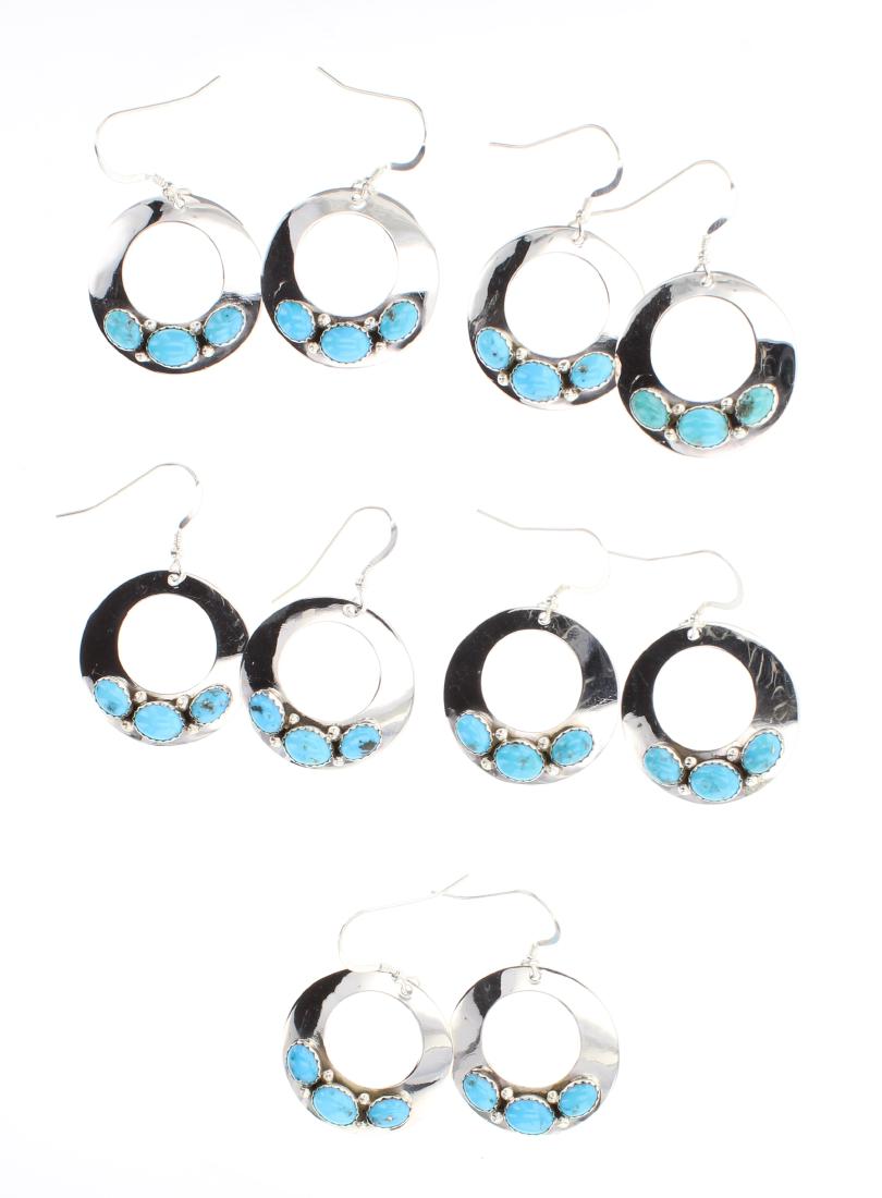Turquoise Hoops Earrings Lot of Five Pairs (1 of 2)