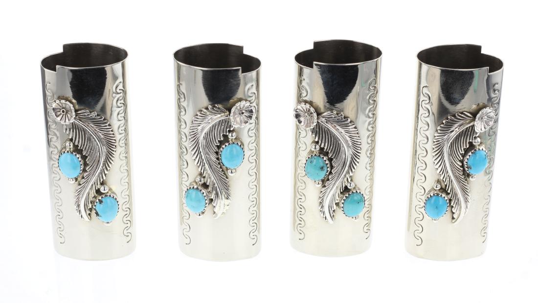 Nickel Silver Turquoise Leaf Lighter Case Lot of Four (1 of 3)