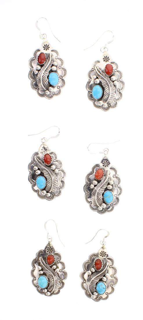 Tom Hasteen Turquoise & Coral Earrings Lot of Three (1 of 2)