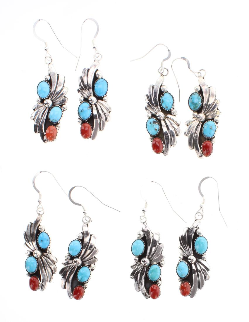 Jimmy Emerson Turquoise & Coral Earrings Lot f Four (1 of 2)