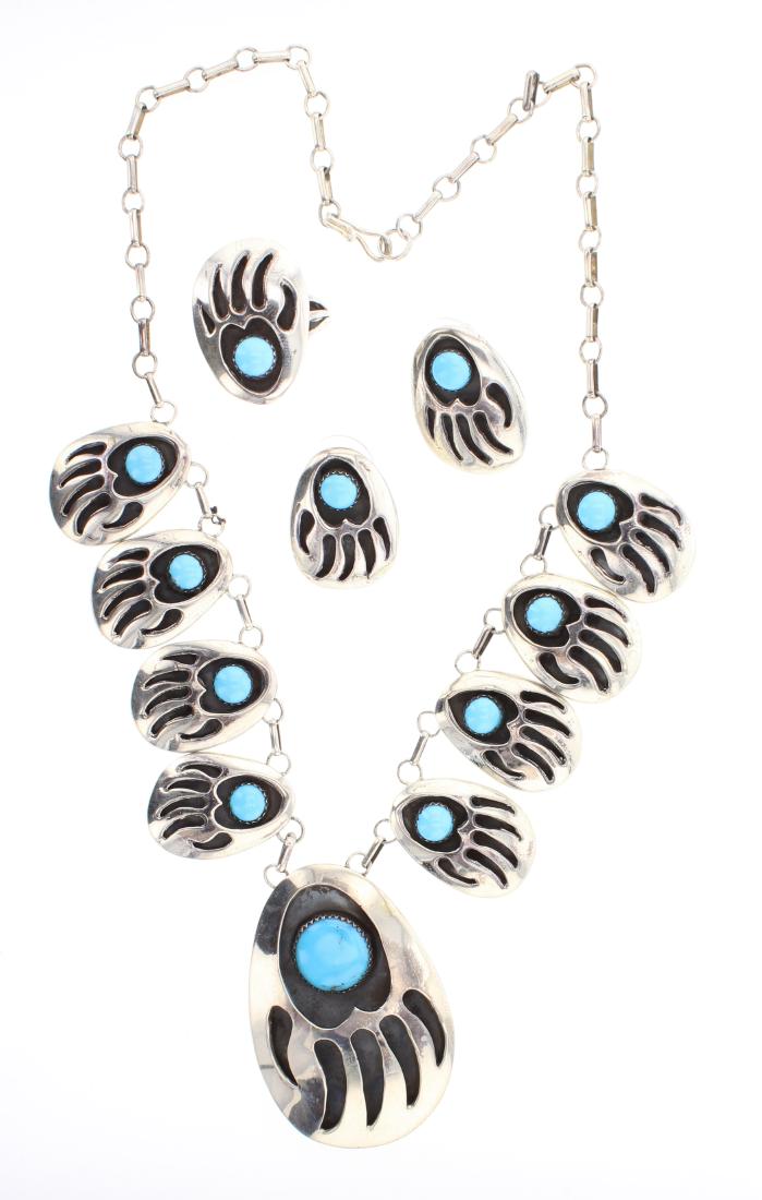 Turquoise Bear Claw Design Necklace Earrings & Ring Set (1 of 2)