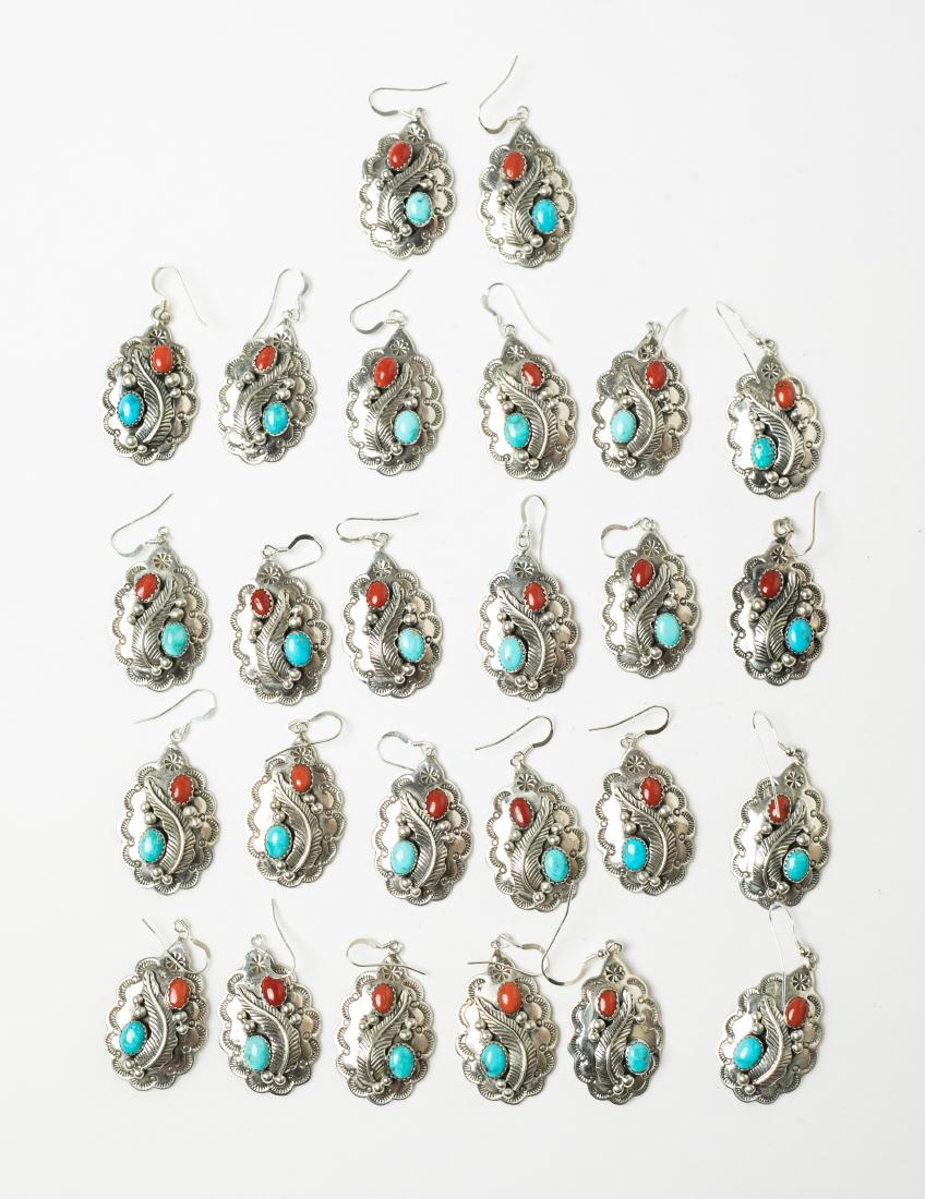 Tom Hasteen Turquoise & Coral Earrings Lot of Thirteen (1 of 3)