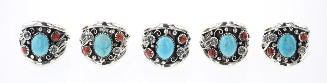 Turquoise & Coral Ring Lot of Five (1 of 3)