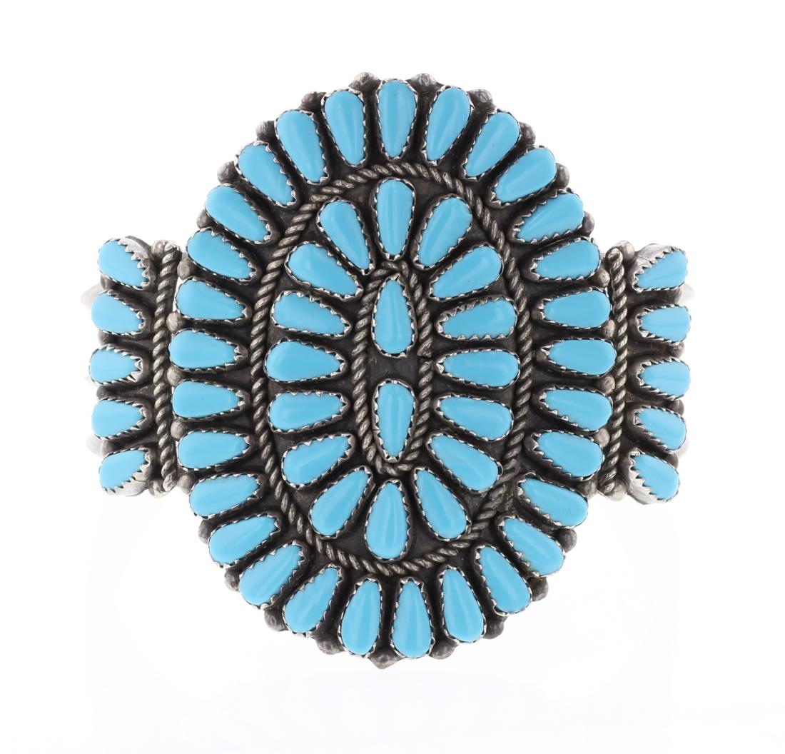 Vintage Block Turquoise Cluster Cuff Bracelet (1 of 3)