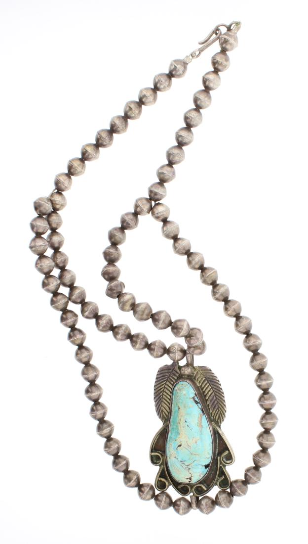 Old Pawn Turquoise Pendant & Bench Bead Necklace (1 of 2)