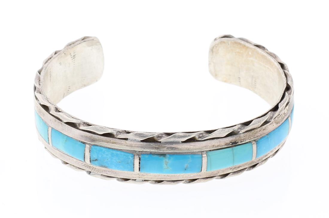 Vintage Turquoise Inlay Cuff Bracelet (1 of 3)