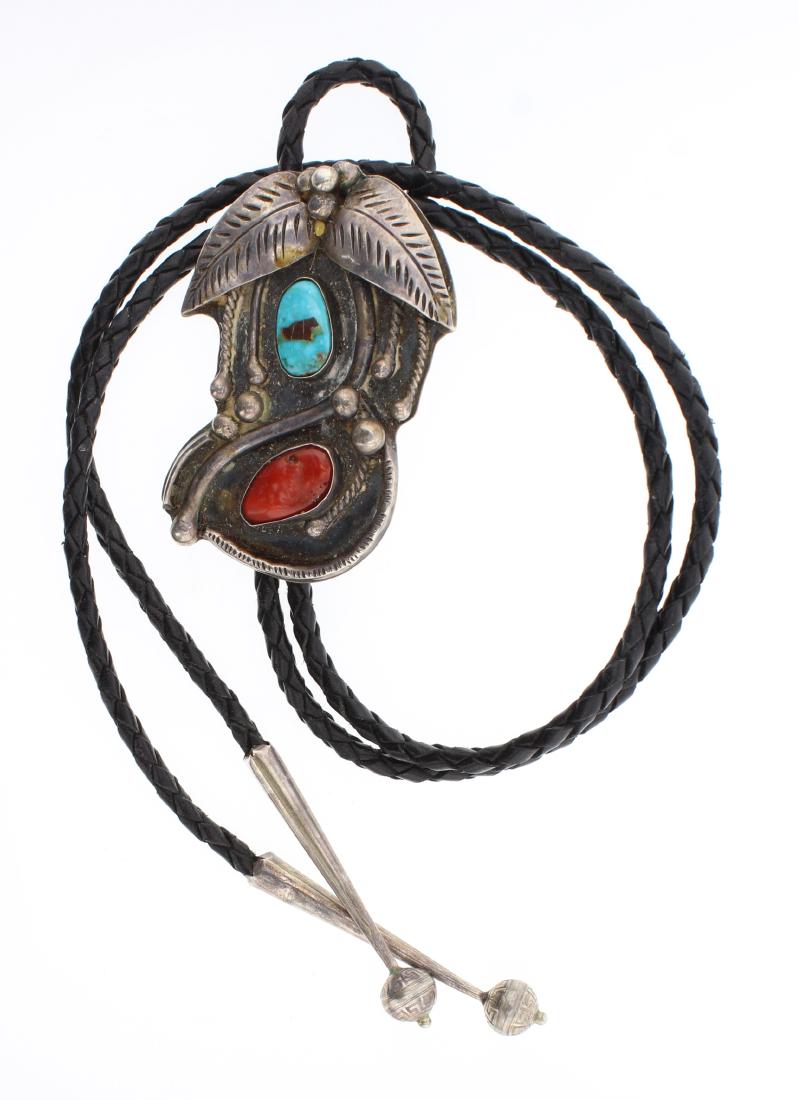 Old Pawn Turquoise & Coral Bolo Tie (1 of 2)