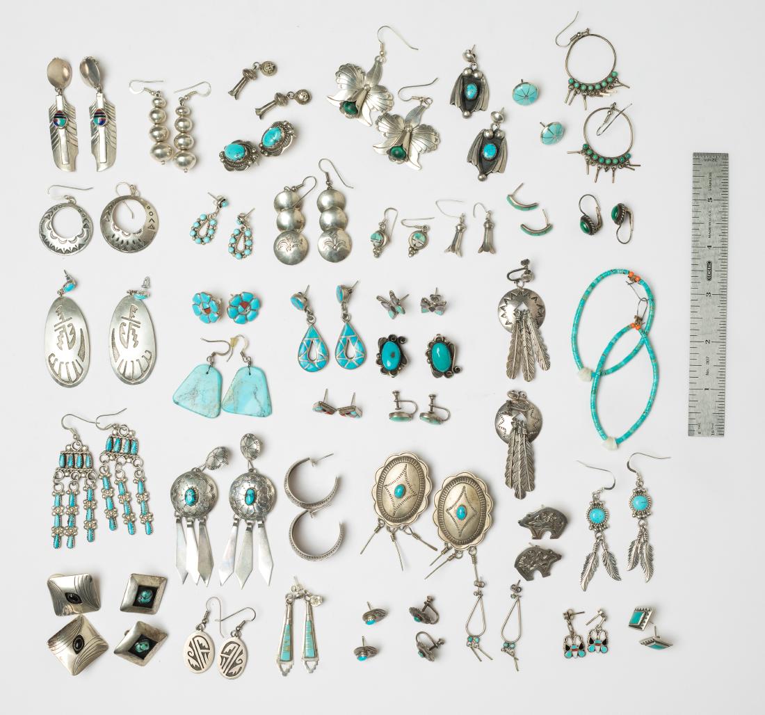 Old Pawn & Vintage Turquoise & Coral Earrings Large Lot (1 of 15)