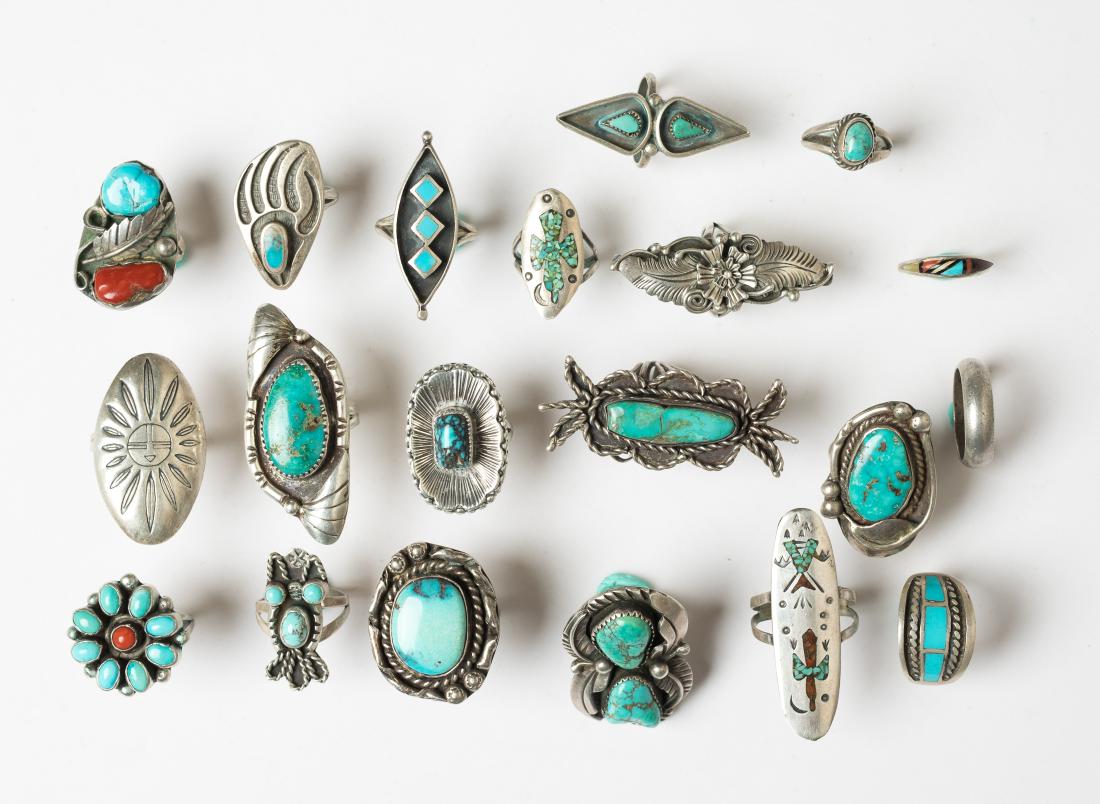 Old Pawn & Vintage Turquoise & Coral Rings Lot of 20 (1 of 2)