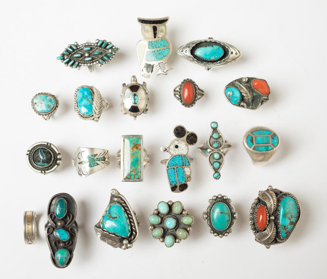 Old Pawn & Vintage Turquoise & Coral Rings Lot of 20 (1 of 3)