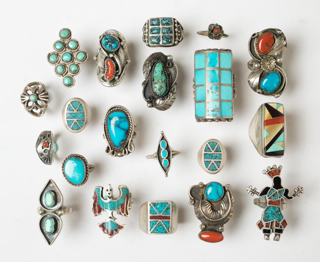 Old Pawn & Vintage Turquoise & Coral Rings Lot of 20 (1 of 3)