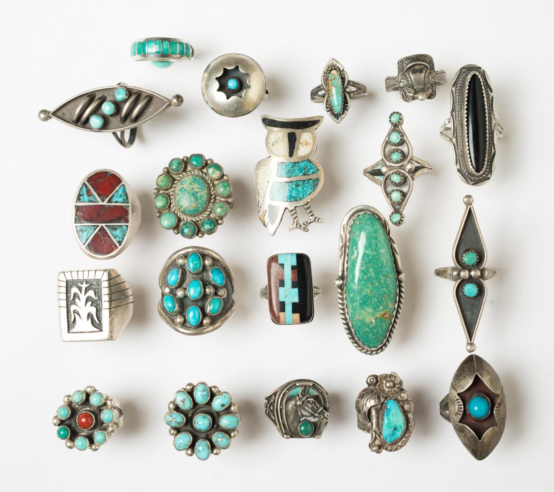 Old Pawn & Vintage Turquoise & Coral Rings Lot of 20 (1 of 2)