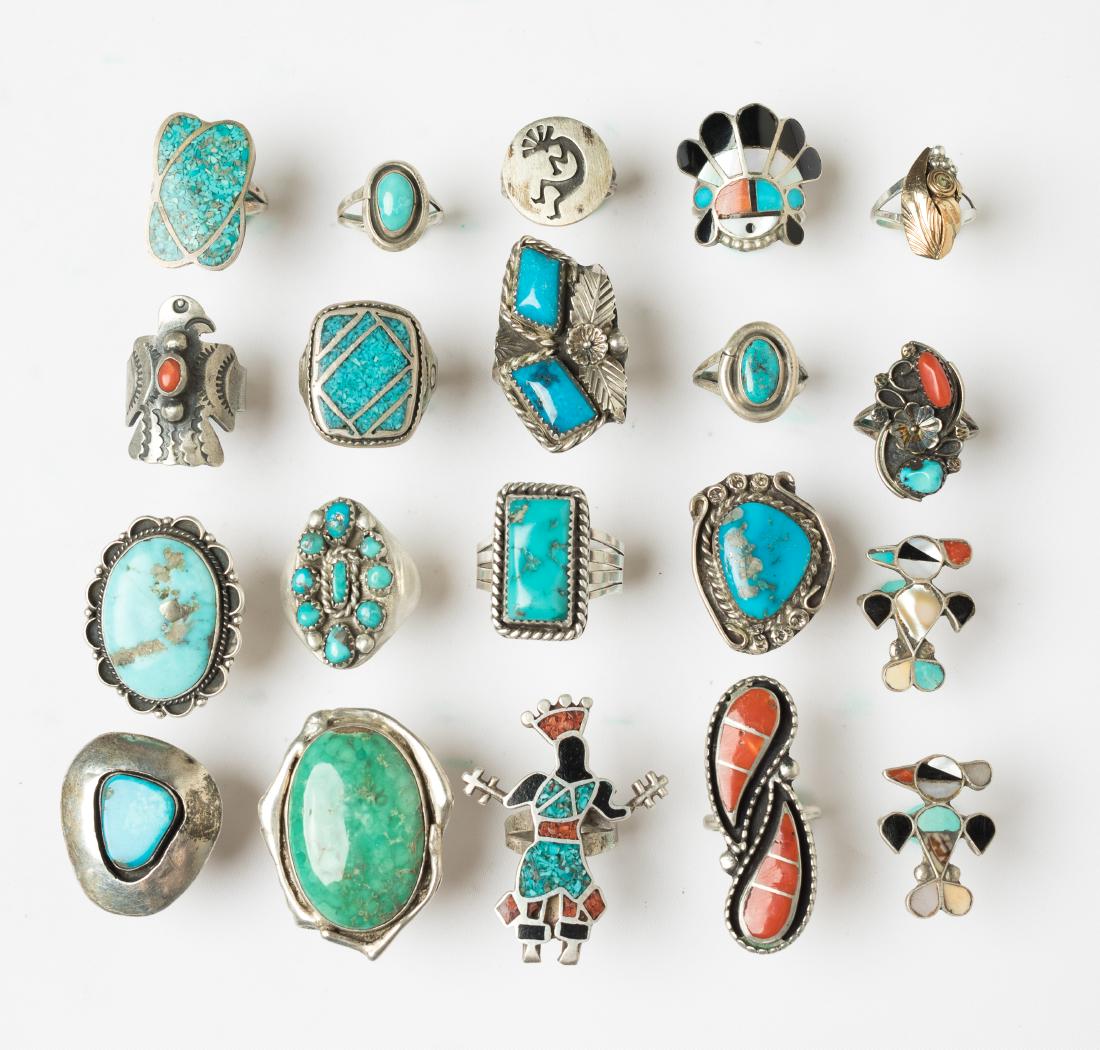 Old Pawn & Vintage Turquoise & Coral Rings Lot of 20 (1 of 3)
