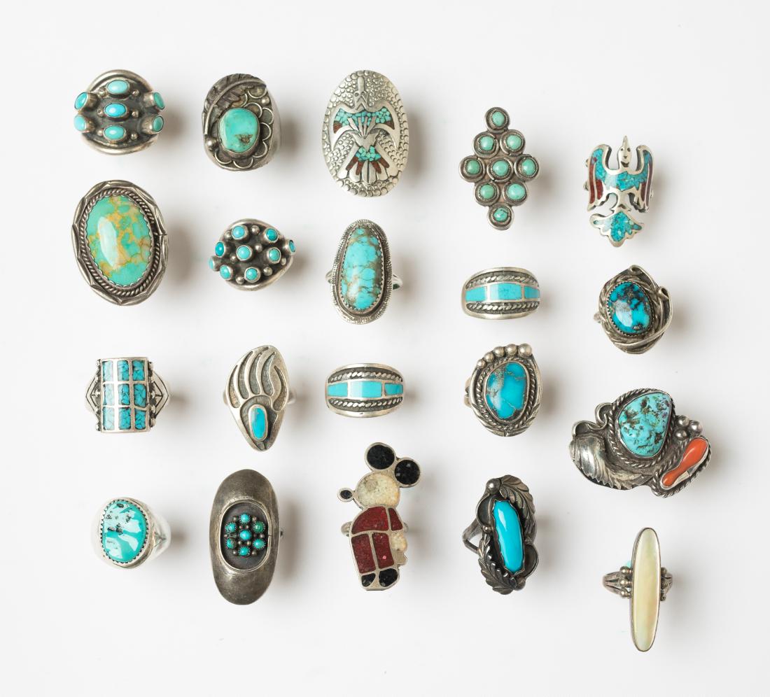 Old Pawn & Vintage Turquoise & Coral Rings Lot of 20 (1 of 3)