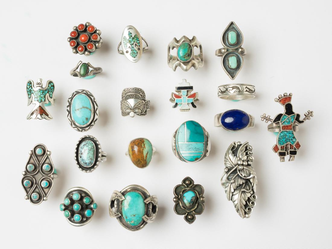 Old Pawn & Vintage Turquoise & Coral Rings Lot of 20 (1 of 2)