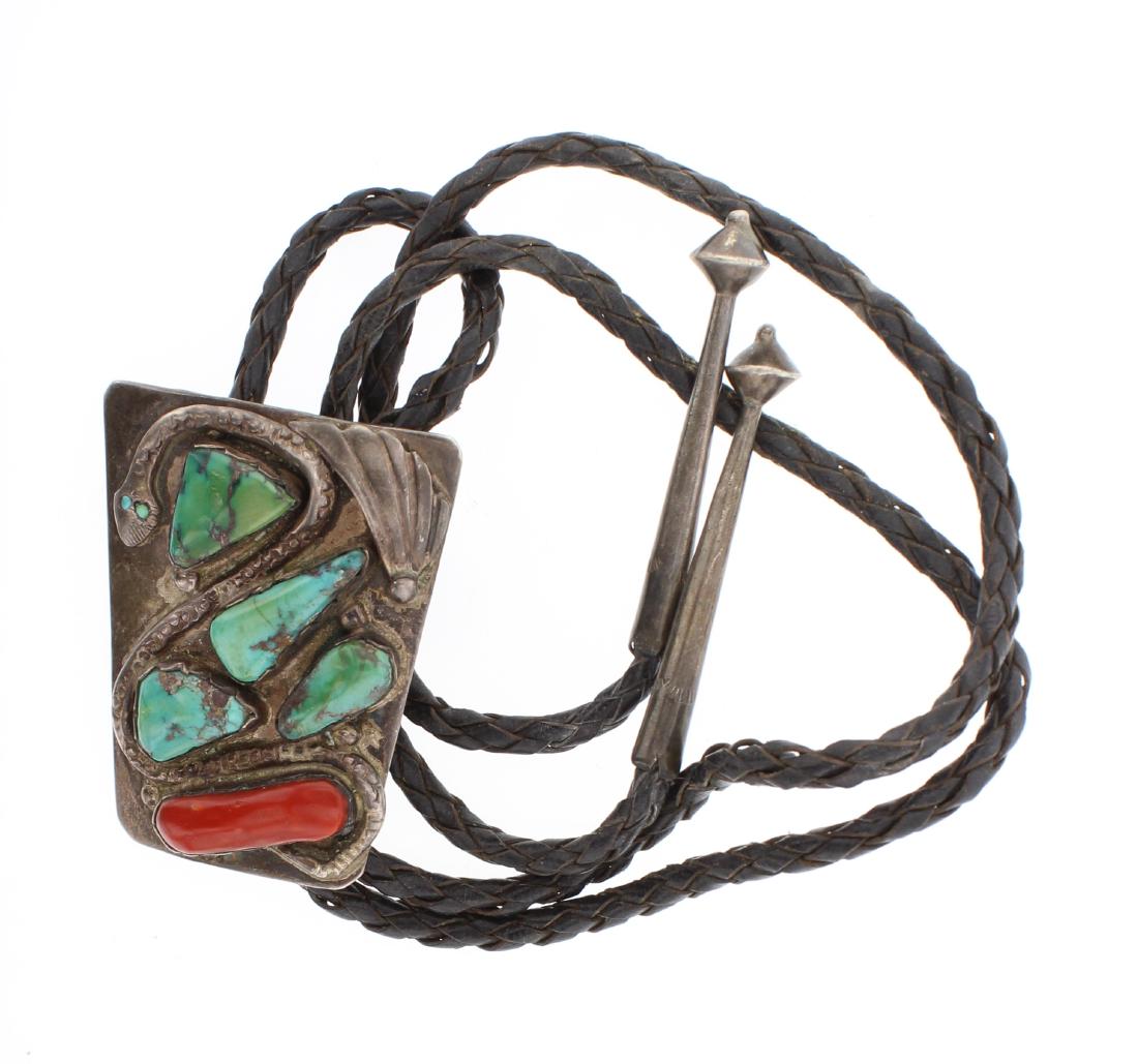 Old Pawn Turquoise & Coral Bolo Tie (1 of 2)