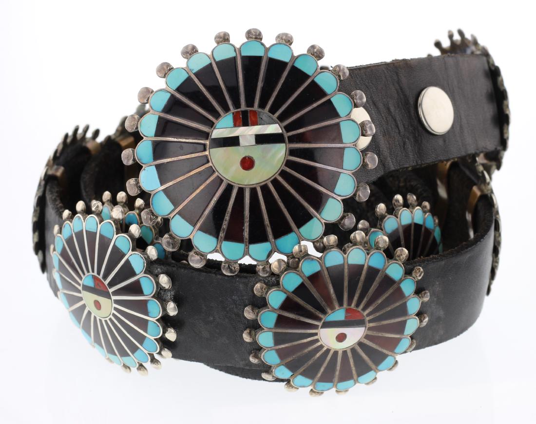 Old Pawn Zuni Inlay Sun Face Concho Belt (1 of 2)