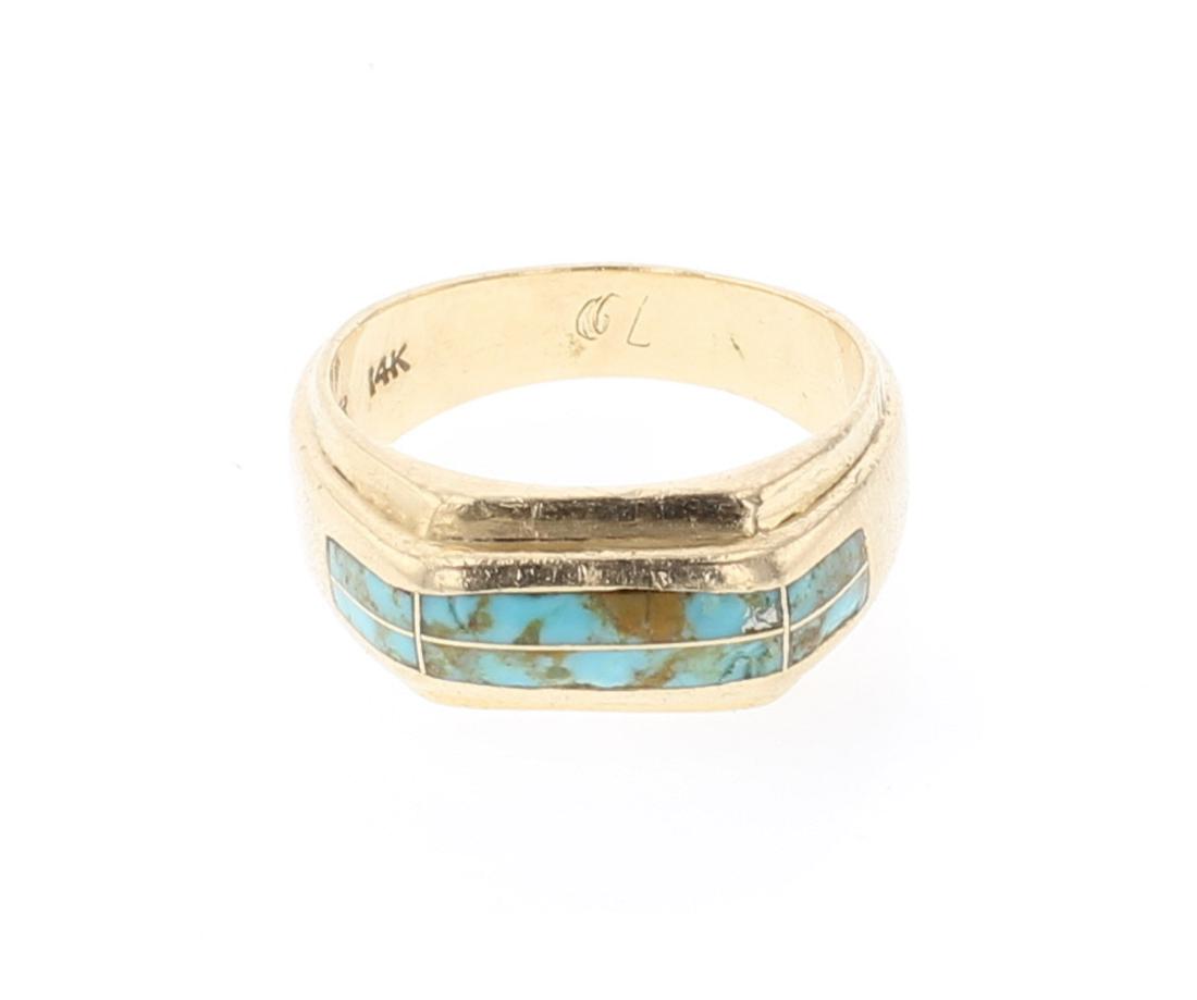 Vintage 14K Gold Turquoise Inlay Ring by GL Miller (1 of 3)