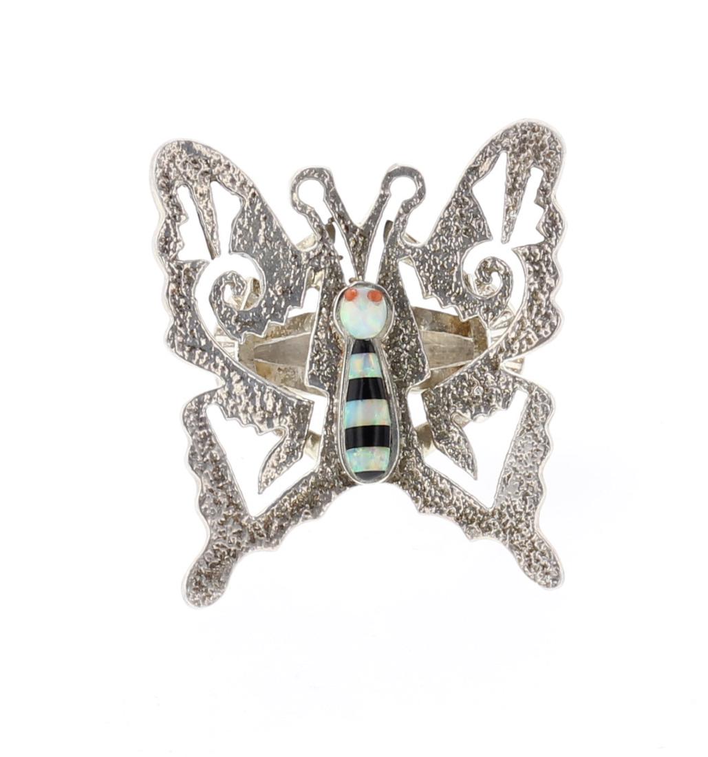 Vintage Lab opal & Black Onyx  Butterfly Ring (1 of 3)