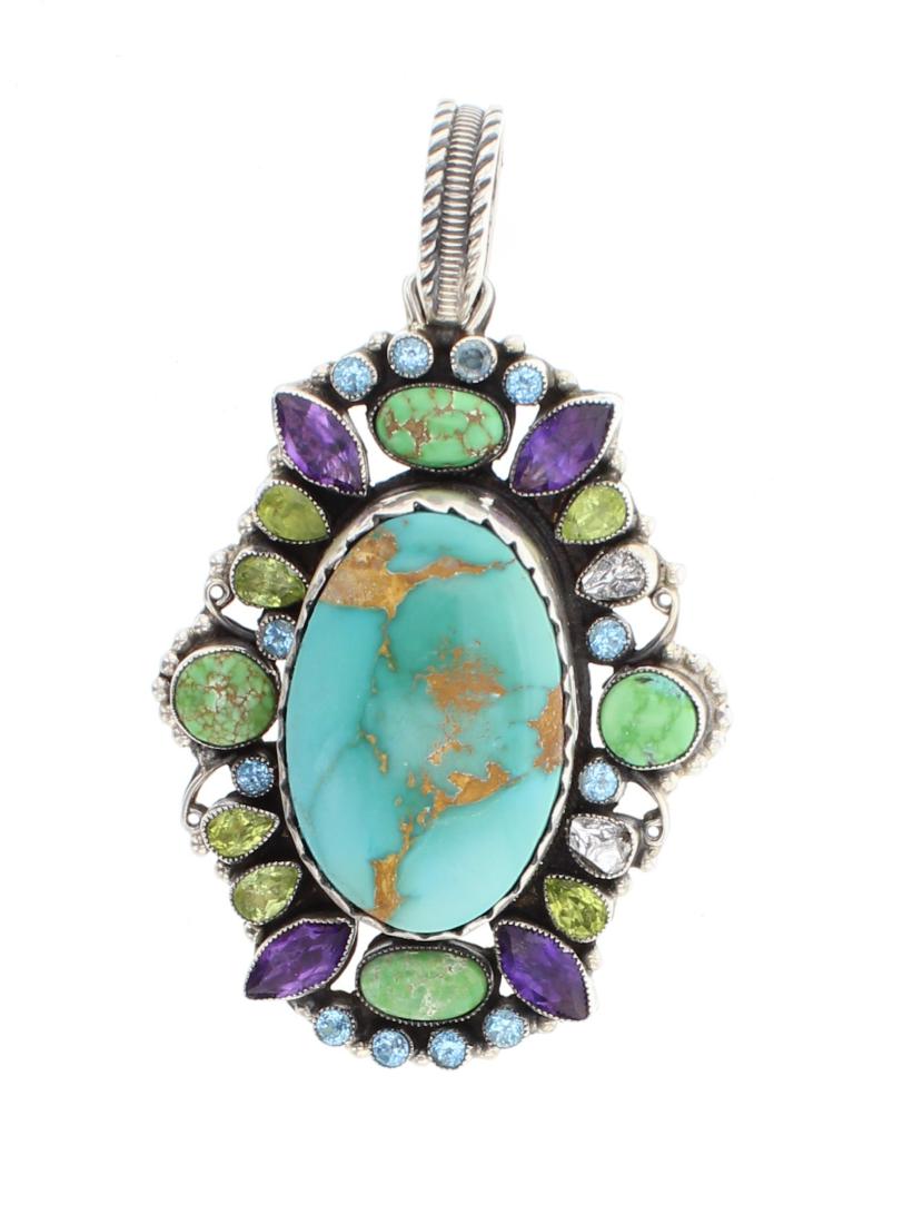 Vintage Turquoise & Multi Gem Stone Pendant (1 of 2)