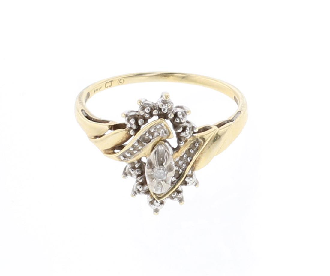 Vintage 10K Gold & Diamond Ring: 10K Gold | Diamonds | Vintage 10K Gold & Diamond Ring | Gold & Diamond Estate Collection | Weight:2.3 Grams, | Dimensions: Ring: 6.5 size, .5" face width, | Signed: CJ