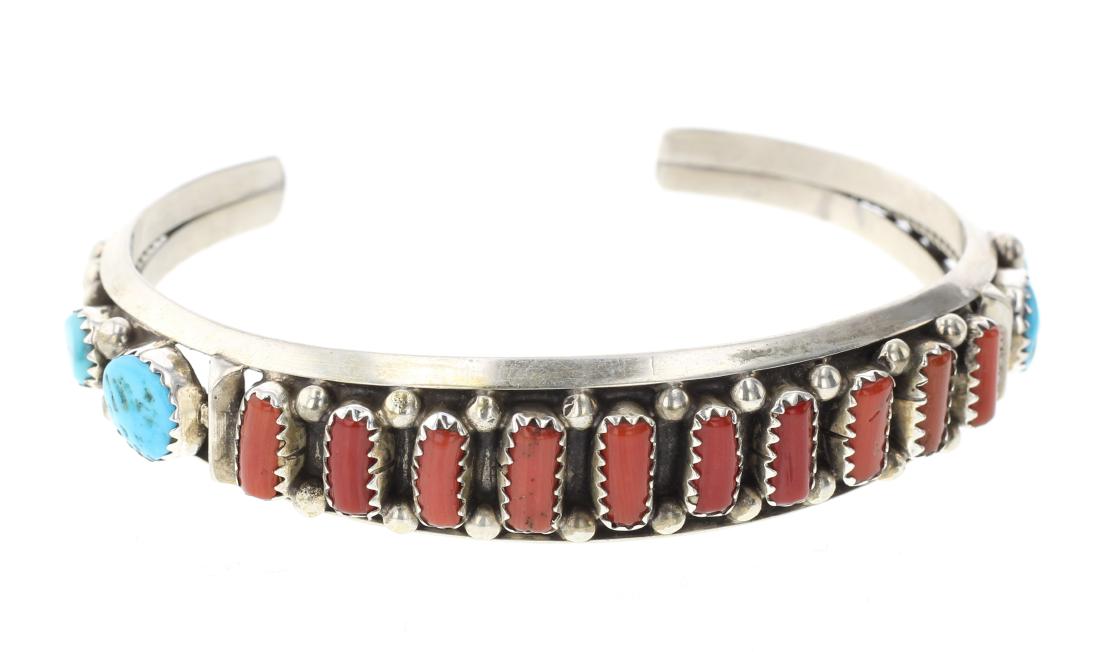 Vintage Turquoise & Coral Row Bracelet (1 of 3)