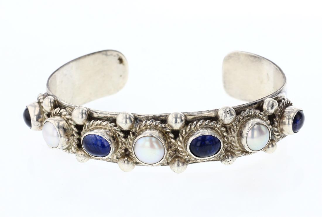 Mary Sanchez Vintage Lapis & Pearl Row Bracelet (1 of 4)