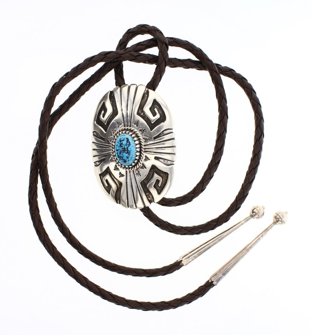 LB Vintage Kingman Nugget Geometric Etch Bolo Tie (1 of 2)