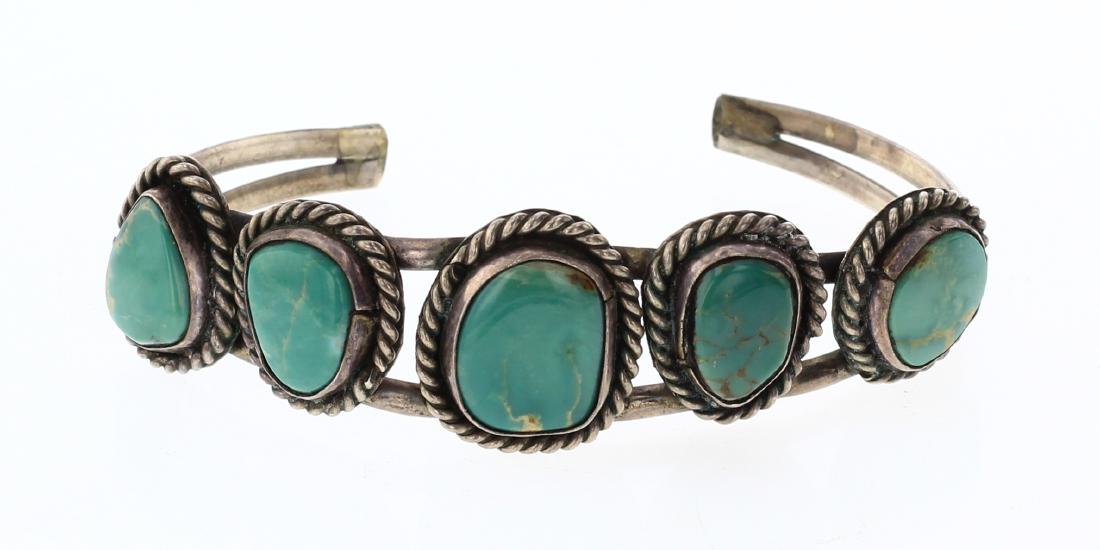 Old Pawn Freeform Royston Turquoise Row Bracelet (1 of 3)