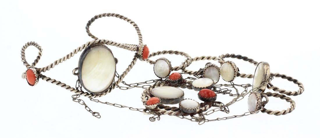 Old Pawn Twist Wire Coral & MoP Slave Bracelet & Five (1 of 3)