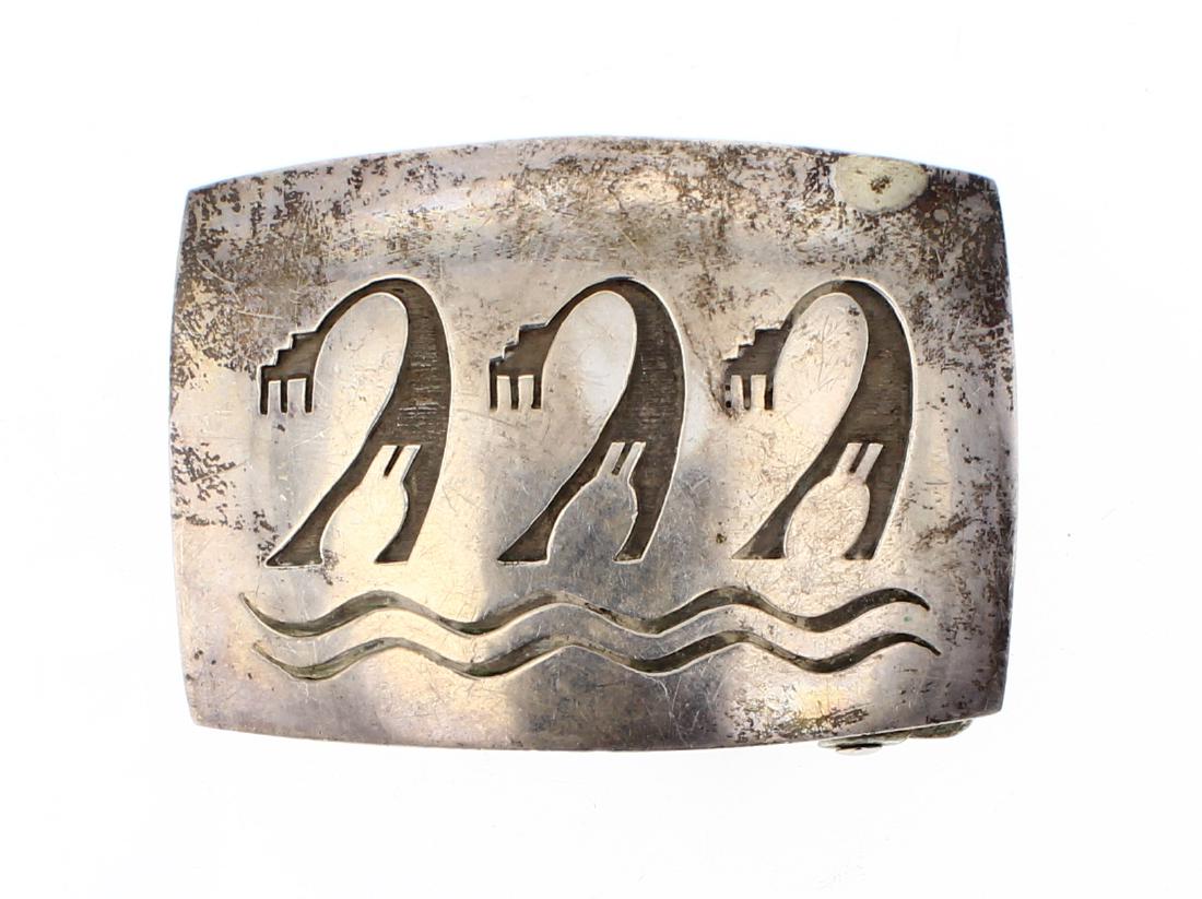 AR Old Pawn Antique Hopi Belt Buckle: Sterling Silver | | AR Old Pawn Antique Hopi Belt Buckle | Hopi Native American Southwest Indian Jewelry | Weight:38.2 Grams, | Dimensions: Buckle: 2.5" x 2" | Signed: AR