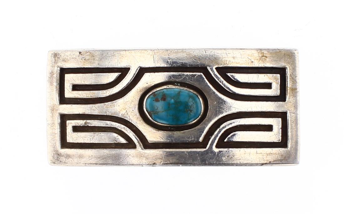 Old Pawn Turquoise Geometric Design Overlay Deep Etch (1 of 2)