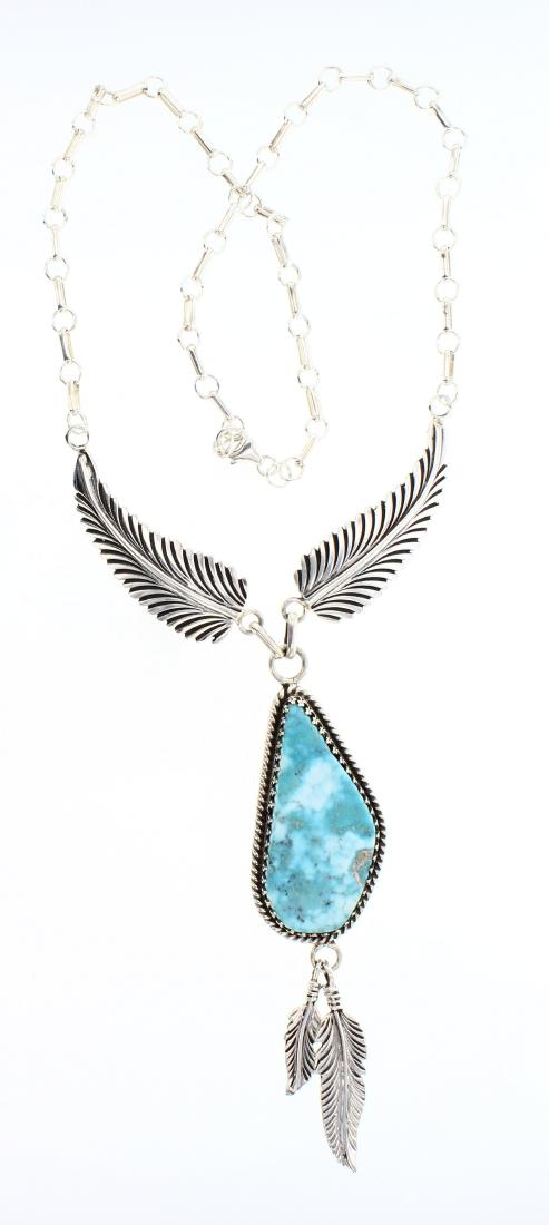 Contemporary Kingman Turquoise Leaf & Feather Necklace (1 of 2)