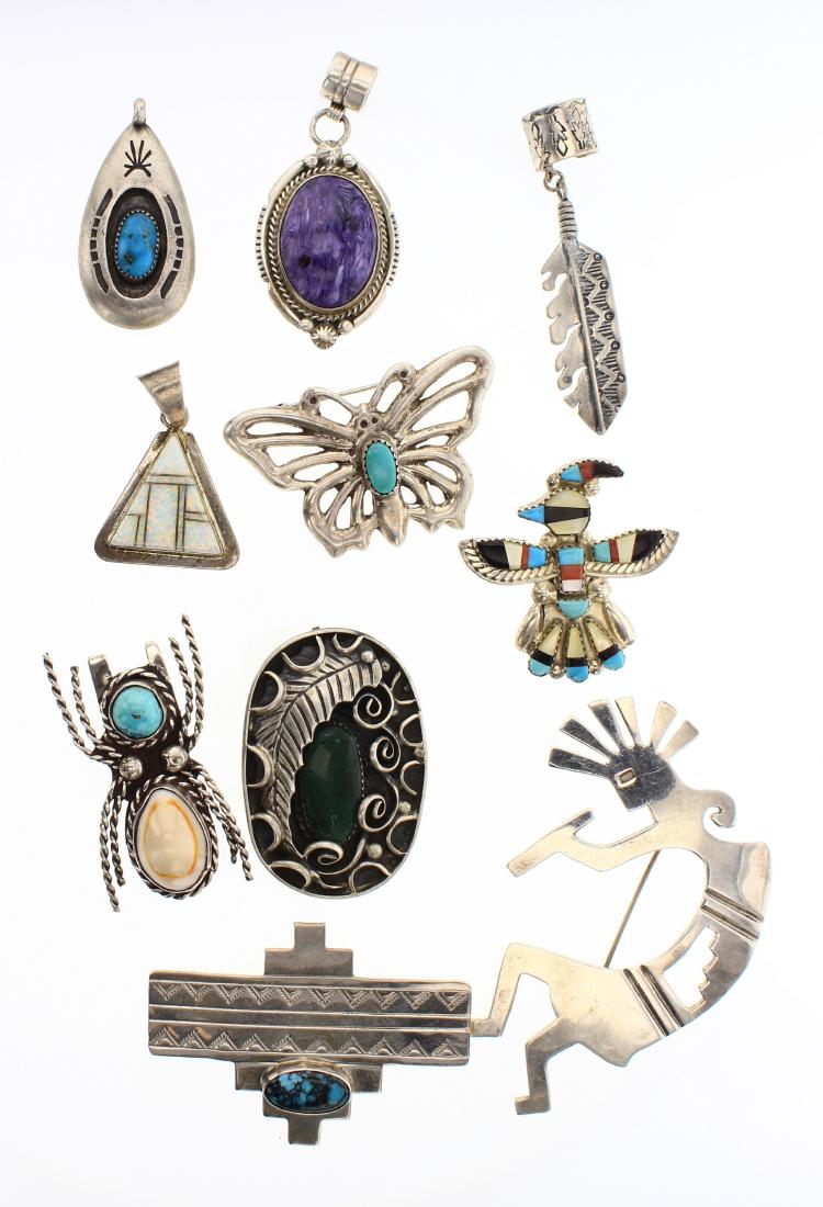 Vintage & Old Pawn Pin & Pendant lot of 10 Navajo & (1 of 2)