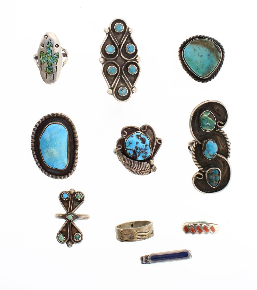 Old Pawn & Vintage Turquoise & Coral Ring Lot of 10 (1 of 2)