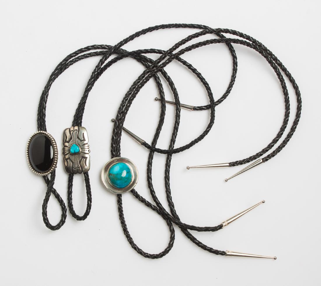 Vintage Turquoise & Black Onyx Bolo Tie Lot of Three (1 of 2)