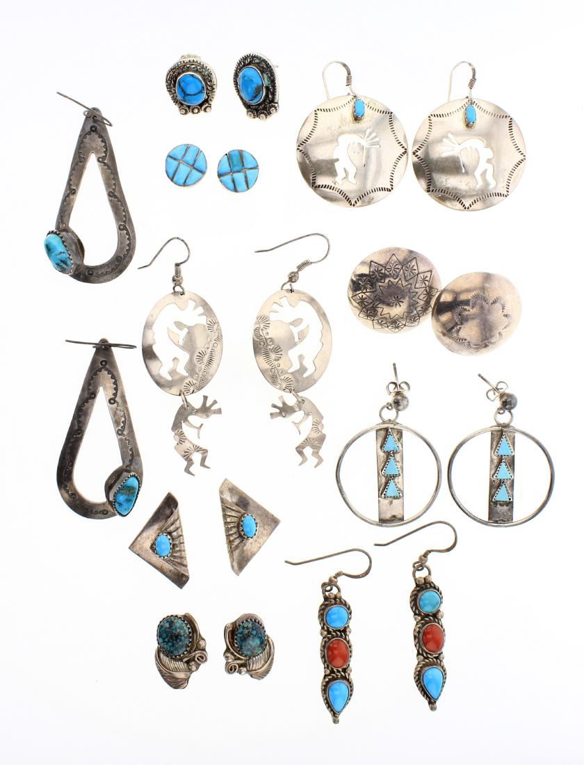 Old Pawn & Vintage Turquoise & Coral Earrings Lot of 10 (1 of 2)