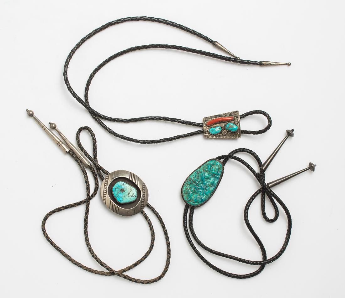 Old Pawn Turquoise & Coral Bolo Ties Lot of Three (1 of 2)