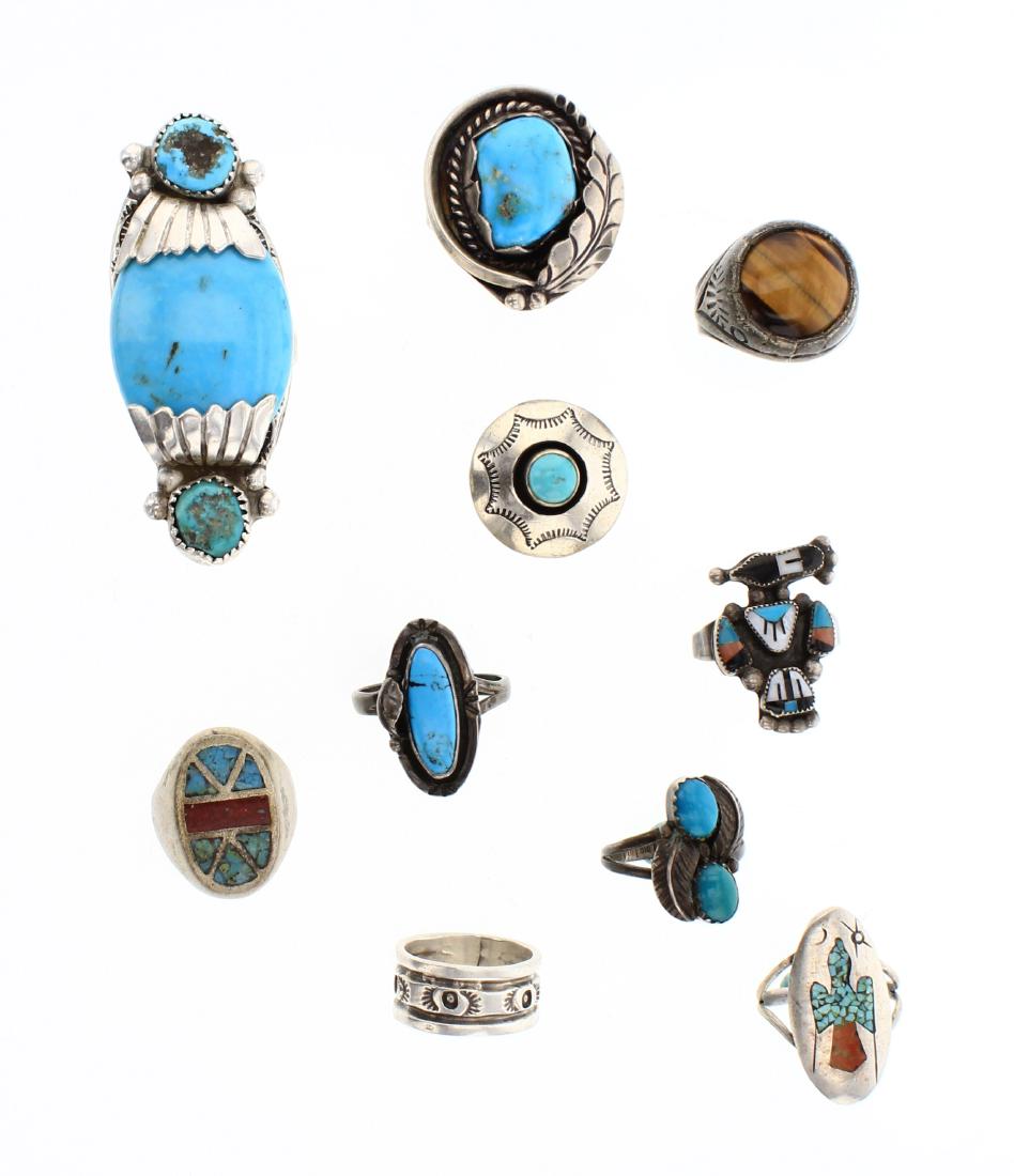 Old Pawn & Vintage Turquoise & Coral Rings Lot of 10 (1 of 3)