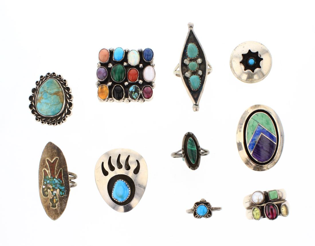 Vintage Turquoise & Multi Stone Lot of 10 Rings (1 of 3)