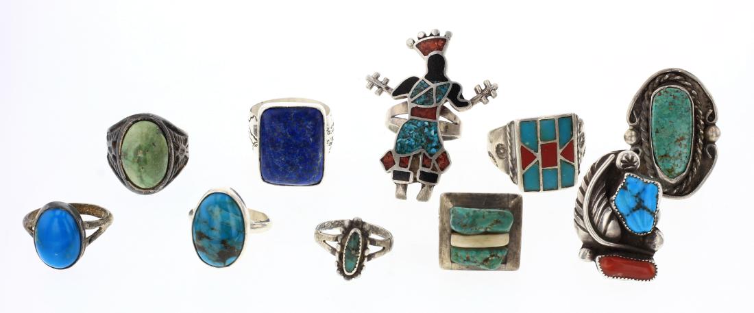 Vintage & Old Pawn Turquoise & Coral Rings Lot of 10 (1 of 3)